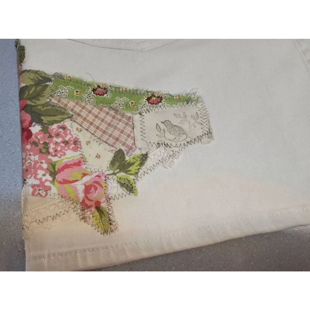 Cottage Core reworked upcycled repurposed patchwork denim jean skirt size 14 - Picture 12 of 12